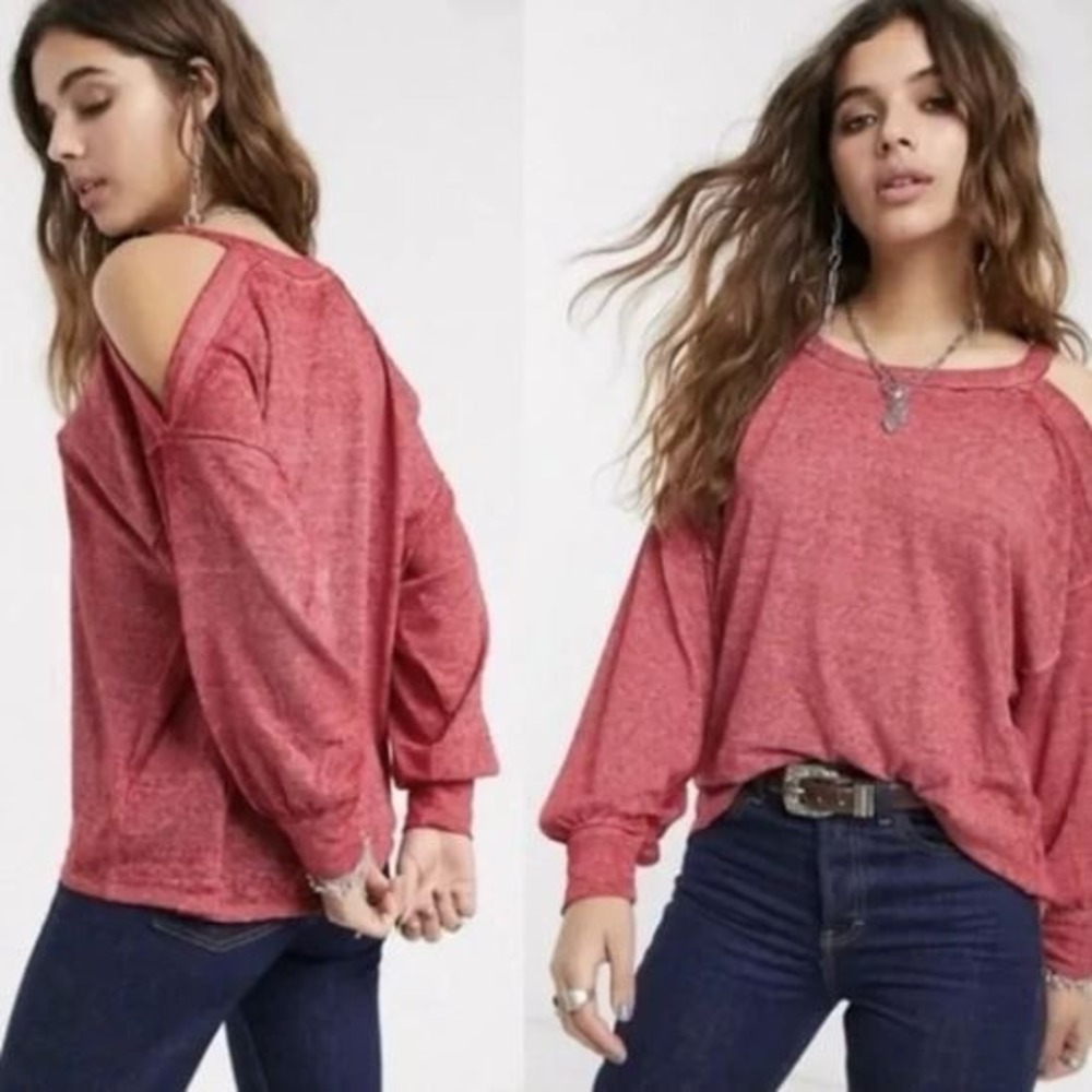 Free People We The Free Sweet Sangria Cold Shoulder Top Red Small NWT